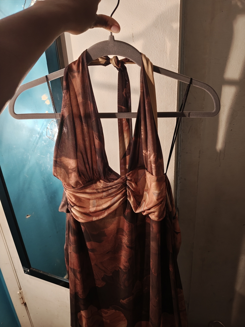 12th Tribe Brown Floral Halter Maxi Dress - Picture 2 of 4
